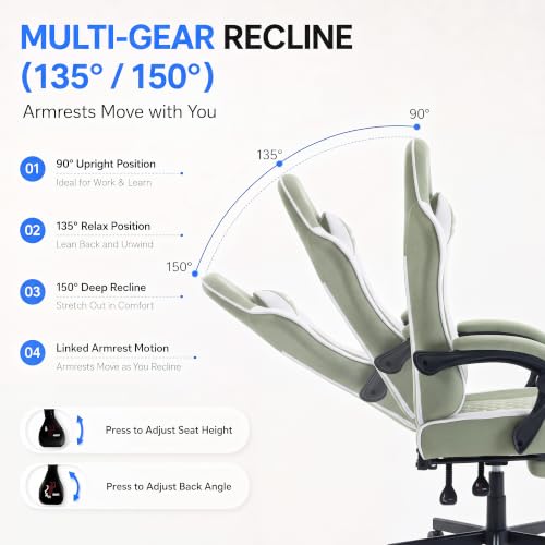 Desk Computer Gaming Chair - High Back Ergonomic Office Chair with Footrest and Lumbar Support, Swivel Comfy Home Gamer Video Game Chairs with Pocket Spring Cushion for Adults (Green Fabric) - color: Classic Green Fabric
