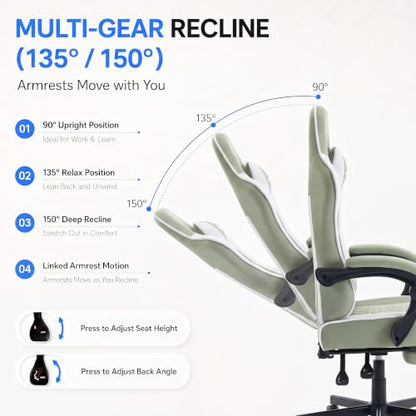 Desk Computer Gaming Chair - High Back Ergonomic Office Chair with Footrest and Lumbar Support, Swivel Comfy Home Gamer Video Game Chairs with Pocket Spring Cushion for Adults (Green Fabric) - color: Classic Green Fabric