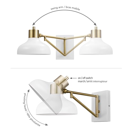 GLOBE Electric 51344 1-Light Plug-in or Hardwire Swing Arm Wall Sconce, White, Brass Accents, White-Cloth Cord, Mounted Bedside Lamp, Kitchen Sconces Wall-Lighting, Bulb Not Included (Pack of 2) - size: 5.75" (Pack of 2)