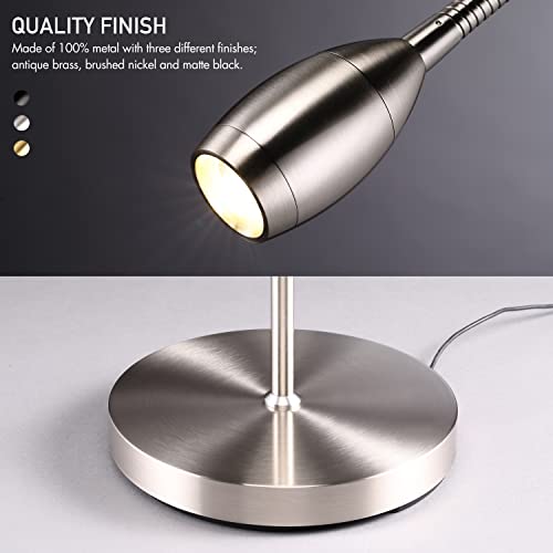 O’Bright Ray – Adjustable LED Beam Floor Lamp, Dimmable and Zoomable Spotlight, Flexible Gooseneck, Reading/Crafting Standing Lamp, Work Table Light, Brushed Nickel - color: Brushed Nickel