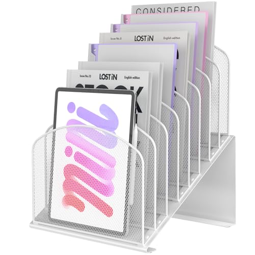 Sinboun Inclined Desk File Organizer Folder Holder with 8-Section, White - color: White, size: 8 Section