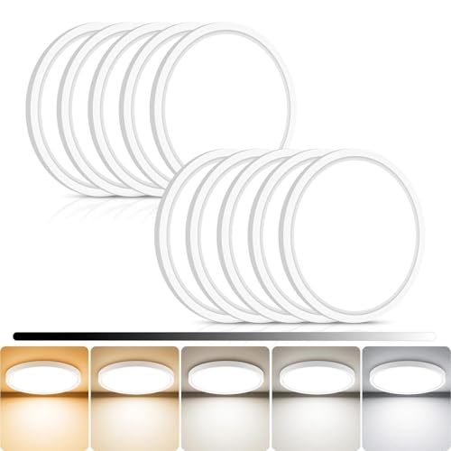 libtit 10Pack 7inch LED Flush Mount Ceiling Light, Dimmable & 5Color Temperatures (3000K-6500K), 15W Round Slim White Light Fixture for Closet Hallway Kitchen Bathroom Laundry - color: White, size: 7inch-10pack