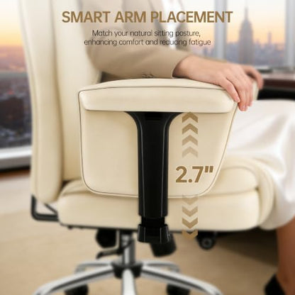 Big and Tall Office Chair - Executive High Back Leather Office Desk Chair with Adjustable Lumbar Support - Ergonomic Comfortable Heavy Duty Computer Gaming Chair with Padded Arms & Wide Seat - color: Beige