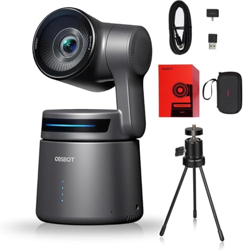 OBSBOT Tail Air with NDI Activated 4K Streaming Camera AI Tracking & Gesture Control PTZ Webcam for YouTube Twitch Church HDMI USB-C Wireless Unlimited Connect | 1/1.8" CMOS f/1.8 4K@30fps / 1080p@60fps AI Tracking 2.0 Gesture Control HDMI/USB-C/Wi-Fi Chu