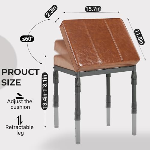 Adjustable Ottoman Pouf, 60 Degree Tilt, Brown Synthetic Leather | 4-Height Footrest, 28 Positions, Iron frame, Foam Cushion, 15.74 x 11.81 x 13.34 in, Under Desk, Living room, Home Office" - color: Brown Synthetic Leather