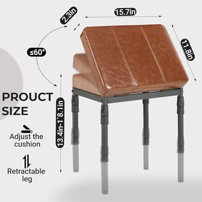 Adjustable Ottoman Pouf, 60 Degree Tilt, Brown Synthetic Leather | 4-Height Footrest, 28 Positions, Iron frame, Foam Cushion, 15.74 x 11.81 x 13.34 in, Under Desk, Living room, Home Office" - color: Brown Synthetic Leather