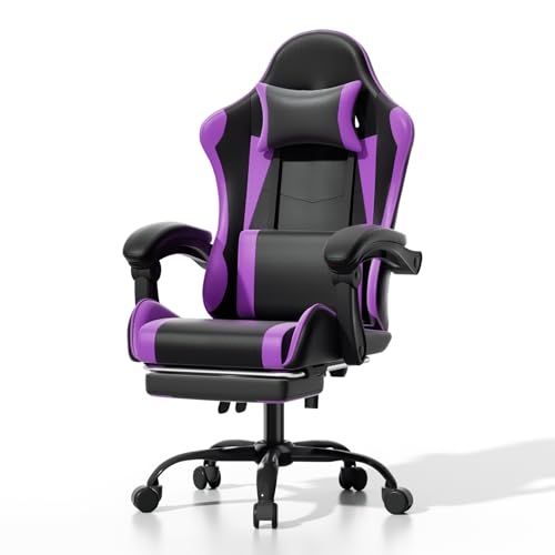 Athena Collection Ergonomic Gaming Chair for Adults, Purple | Height Adjustable Office Chair Computer Desk Chair with Footrest & Headrest Lumbar Support for Office & Home, 350lbs - color: Purple
