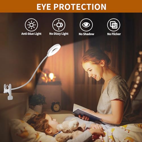 iZELL Reading Light, USB Clamp Lamp for Child Reading Book in Bed at Night, LED Small Desk Lamp with Silicone Adjustable Arm Clip on Beside Table for Studying Working Drafting Sewing - 15.8‘’ White - size: 15.8'' White