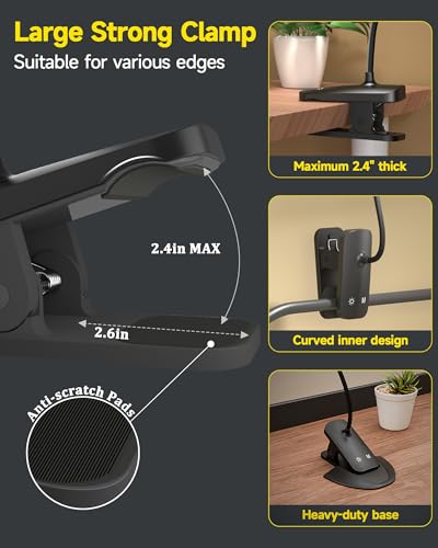 CUHIOY Rechargeable Clip on Light, Bed Headboard Reading Lamp, Black - color: Black