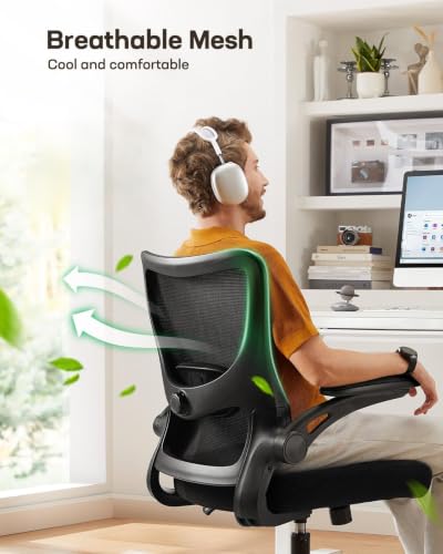 Marsail Drafting Chair, Tall Office Chair with 2D Lumbar Support, Standing Desk Chair,High Office Chair with Padded Flip-Up Armrests & Adjustable Footrest Ring, Dark | 2D lumbar support, padded flip-up armrests, 30.7 inch max seat height, breathable mesh