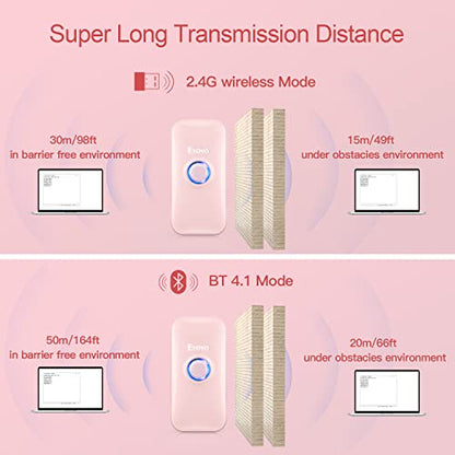Eyoyo Portable Mini 1D Bluetooth Barcode Scanner Wireless, Pink | 3-in-1 Bluetooth&USB Wired&2.4G Wireless, UPC Bar Code Reader Scanning, Work with Windows, Android, iOS, Tablets or Computers - color: Pink