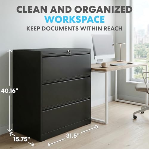 SIMPLI-Magic 3 Drawer Vertical File Cabinet with Lock Metal Filing Storage Cabinet for Home Office Organization Hanging Letter Legal F4 A4 Black - Reliable Design for Everyday Use