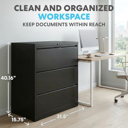 SIMPLI-Magic 3 Drawer Vertical File Cabinet with Lock Metal Filing Storage Cabinet for Home Office Organization Hanging Letter Legal F4 A4 Black - Reliable Design for Everyday Use