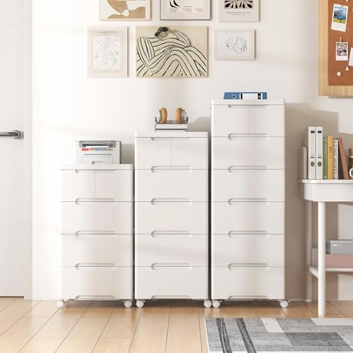 Storage Cabinet with 6 Plastic Drawers, Vertical Cart with wheels, Storage Organizer for Bedroom, Bathroom, Living Room & Office (16"L x 13"W x 38"H) - size: 16” x 13” x 38” (6 Drawers)
