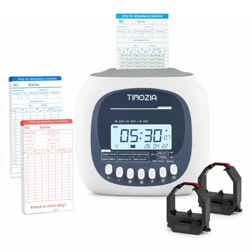 Time Clock for Employees Small Business, 6 U.S. Time Zones, Automatic Daylight Saving & Auto Time Update, Punch Card Time Recorder with 6 Punches Per Day-50 Time Cards and 2 Ribbons - color: White-1