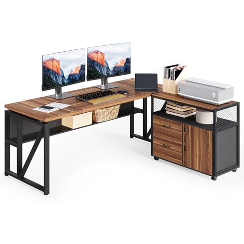 LITTLE TREE 63-Inch Office Desk with 31.5-Inch Lateral File Cabinet, Study Writing Desk Computer Desk for Home Office - color: Brown
