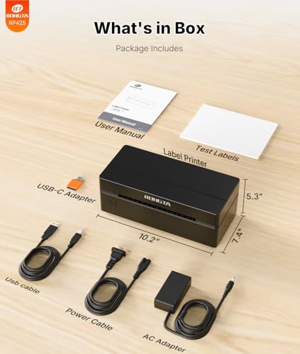 Rongta Bluetooth Thermal Shipping Label Printer, Wireless 4x6 Label Printer for Shipping Packages&Small Business, Compatible Windows/Mac/Android/iOS, RP425