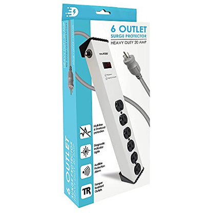 Digital Energy 20 Amp 6-20/T- Slot Plug | 6-Ft Cord - 900 Joule Surge Protector | 6-Outlet, Heavy Duty Steel Body Power Strip - size: 6 FT