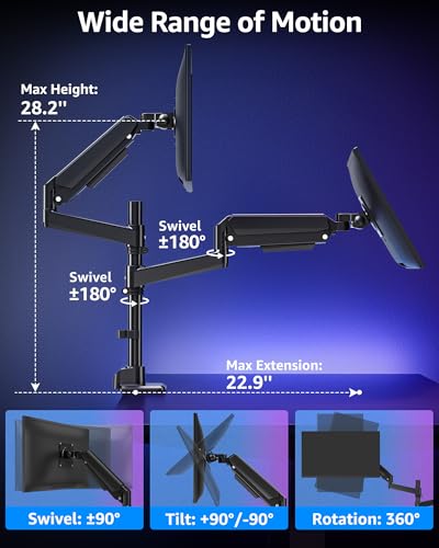 MOUNTUP Dual Monitor Stand Fits 49 45 42 40 39 34 32 Inch Screens, Heavy Duty Dual Monitor Arm Holds 7.7-44 lbs, Vertical Stacked Monitors Mount, Full Motion, Height Adjustable, VESA Mount - size: Dual(22''-49'')