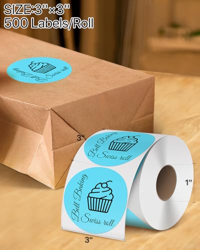iEager 3 Inch Blue Circle Thermal Labels, Durable Round Thermal Label - color: Blue, size: 3 INCH