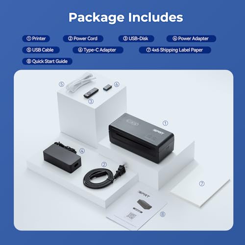 iDPRT Bluetooth Thermal Shipping Label Printer, Portabel Label Printer, Address Label Maker Machine with Tape for Small Business, 4x6 Thermal Labels Printer for Amazon, Ebay, USPS, Shopify, Etsy, etc