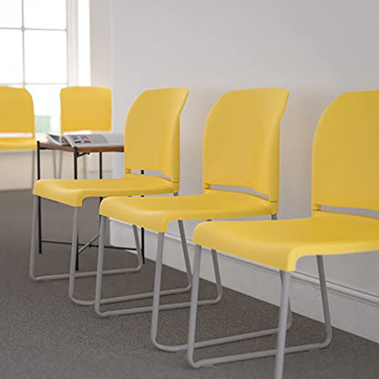 Flash Furniture HERCULES Series 5 Pack 880 lb. Capacity Yellow Full Back Contoured Stack Chair with Gray Powder Coated Sled Base | Sled Base, Powder Coated, Contoured, 880 LBS. Weight Capacity - color: Yellow, size: Set of 5