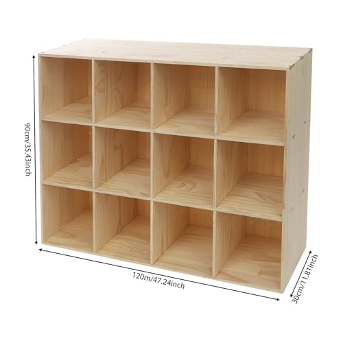 12-Cube Solid Wood Storage Organizer, Open Bookshelf with Back Panel, Vertical or Horizontal Floor Standing Shelf Unit for Living Room Bedroom Office (47.2" L x 11.8" W x 35.4" H) - size: 12-Cube-A