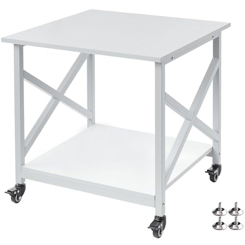 Fannova White 3D Printer Stand, Large Printer Table with Storage Shelf | 23.6"x23.6"x22.6", Home Office 2 Tier Rolling Printer Cart with Heavy Duty Industrial Wheels - All 4 Lock, Mini Fridge Stand - color: White