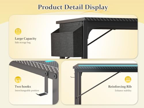 DurayLoly 48" Gaming Desk with Waterproof LED Lights for Bedroom,Black - color: Black, size: 48 IN