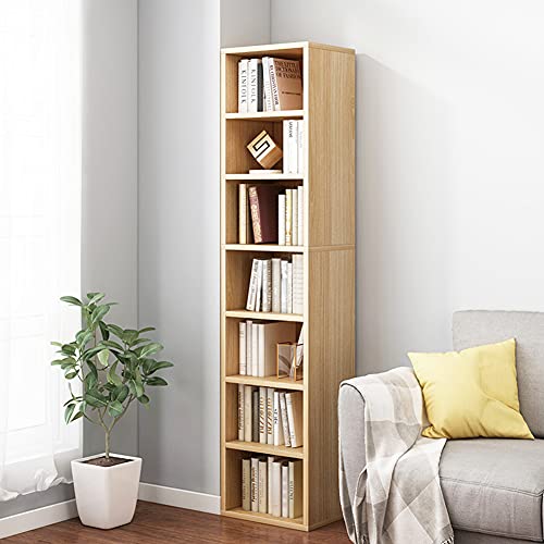 IOTXY Small Narrow Corner Bookcase - 59" Tall Gap Storage Cabinet, Oak | Modern Minimalist Style, MDF Material, Adjustable Shelves, 7 Cubes Open Bookshelf, Floor Tower Rack, Space-Saving Organizer - color: Oak, size: 7-Cubes without Door