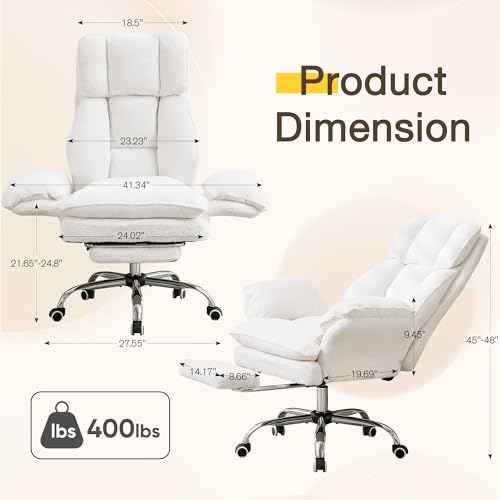 JOMEED Cloud Cross Legged Office Chair with Footrest,Flip Armrest,White - color: White