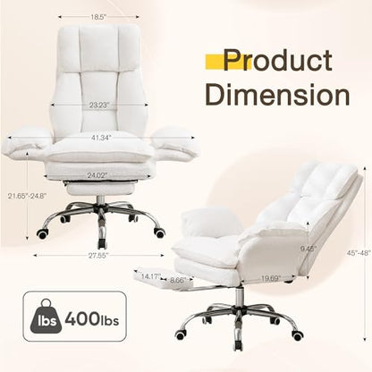 JOMEED Cloud Cross Legged Office Chair with Footrest,Flip Armrest,White - color: White