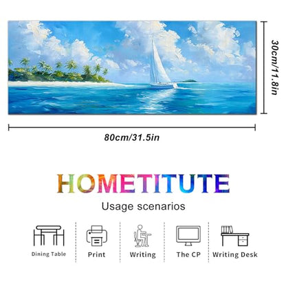 HOMETITUTE Large Mouse Pad 31.5x11.8 Inch Gaming Mousepad Blue Sea Island Art Non-Slip Keyboard Desktop Protector Mat XL Mouse Pad for Home Office Laptop Wireless Mice Accessories - color: Blue Sea Island Art