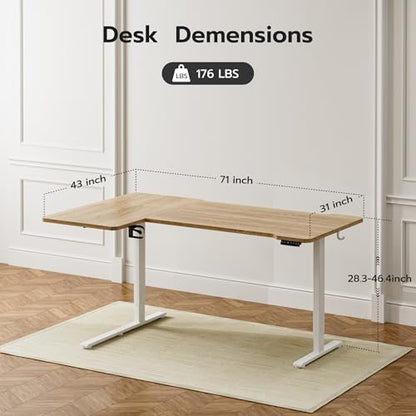 Acrolix L Shaped Electric Standing Desk, 71x43.5 Inch, Oak - color: Oak, size: 71