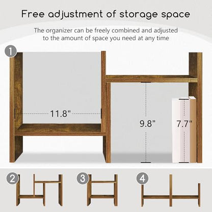 Jerry & Maggie Desktop Organizer Office Storage Rack Adjustable Wood Display Shelf Free Style Double H, Multi-Functional Mini Bookshelf for Desk Natural Stand (Natural Wood Tone) - color: Natural Wood Tone