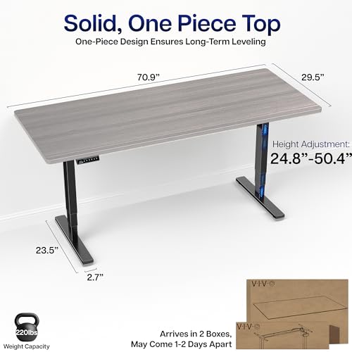 VIVO Dark Gray 71 x 30 in Standing Desk, DESK-KIT-2E71G - color: Dark Gray Top / Black Frame, size: 71 x 30 inch