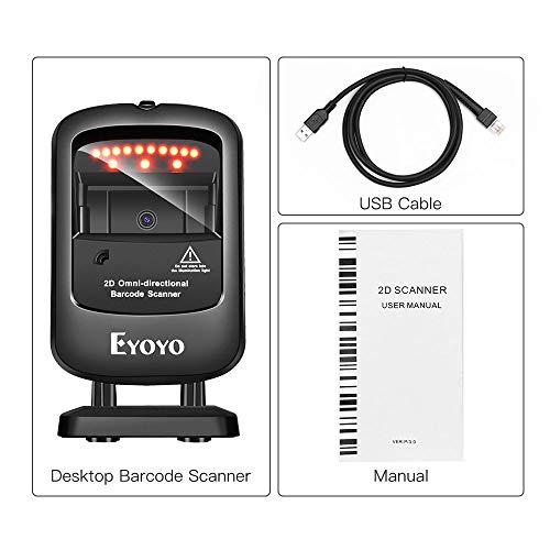Eyoyo Omnidirectional Hands-Free 1D 2D Desktop USB Wired Barcode Scanner - color: Black Desktop Barcode Scanner