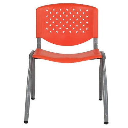 Emma + Oliver Home and Office Orange Plastic Stack Chair with Performa | Powder Coated, 880 LBS. Weight Capacity - color: Orange