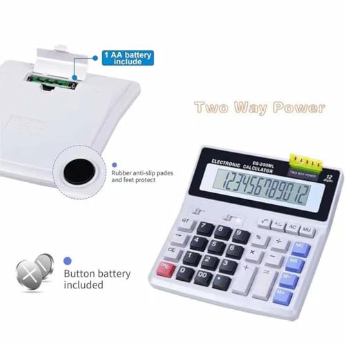 Desk Calculator Large 12 Digit Display, Dual Power Basic Calculator Desktop, Big Button for Office, Business, Home and School (Grey).