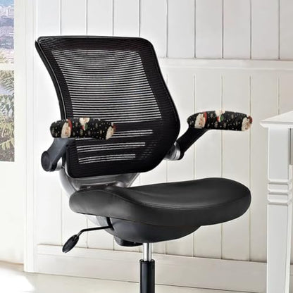 Santa Claus Snowflake Printed 2 Pcs Office Chair Armrest Covers, Soft Stretch Computer Chair Arm Rest Covers with Elastic Edge, Easy to Install & Clean, Christmas Decor - color: Black and White - Santa Claus Snowflake