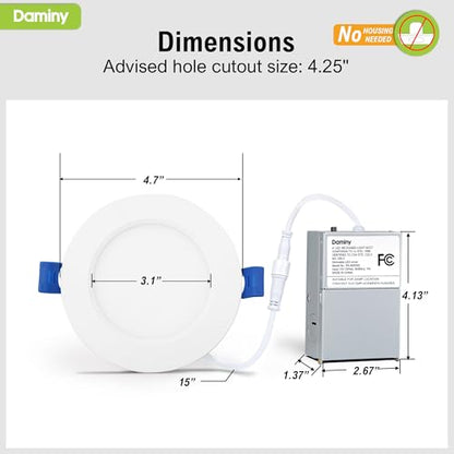 DAMINY 12 Pack 4 Inch LED Recessed Lighting, Canless Wafer Downlight - color: White, size: 4 Inch