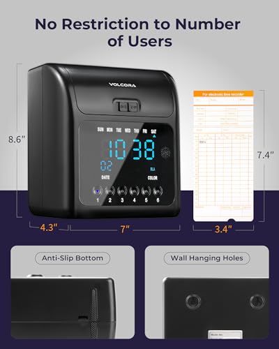 Volcora Time Clock for Employees with 50 Time Cards, 1 Ink Ribbon, Punch Time Clocks Machine for Small Business with Backup Battery, No Key and Network Need, Time Card Machine for Office, Retail