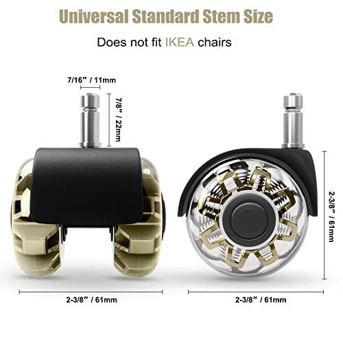 Omyoffice 2" Office Chair Wheels Set of 5, Gold Heavy Duty Chair Caster | Support 2200lbs, Mute Rubber, Universal Fit 7/16"x7/8" Stem, Smooth Quiet Rolling, Safety Protection for Hardwood, Carpet - color: Gold