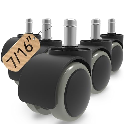 2 Inch Office Desk Chair Wheels Replacement, Computer Gaming Casters for Carpet Stem 7/16-7/8, Set of 5 for Furniture Hardwood Hard Floors Chair Castors Tile Smooth Safe Quiet Rolling 880 LB, (Grey) - style: black & grey - 2 inch
