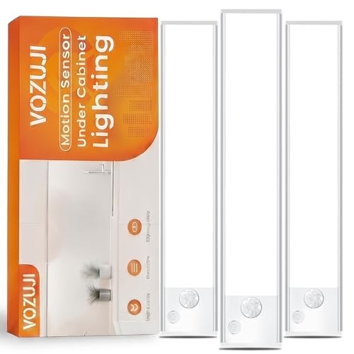 Under Cabinet Motion Sensor Lighting: 14 Inch Dimmable Rechargeable Lights Indoor - Battery Operated Lights - Undercabinet Closet Light Magnetic Led Light for Kitchen Home Bathroom Counter 3 Pack - color: White 3 Pack, size: 14 Inch