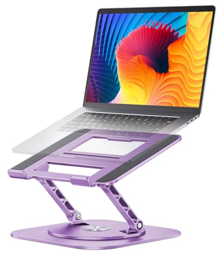 AOEVI Adjustable Laptop Stand with 360 Rotating Base, Computer Ergonimic Foldable Laptop Riser for Desk Compatible with MacBook Pro/Air Notebook up to 16 Inches, Purple - color: Purple-A
