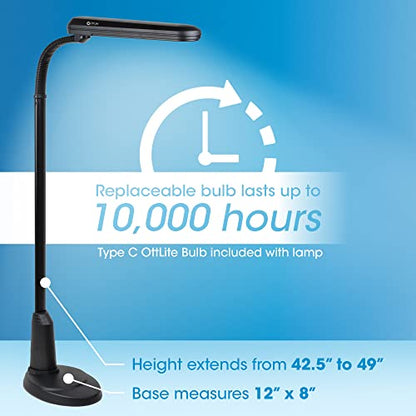 OttLite 24-Watt Floor Lamp with Weighted Base and Adjustable Neck, Black