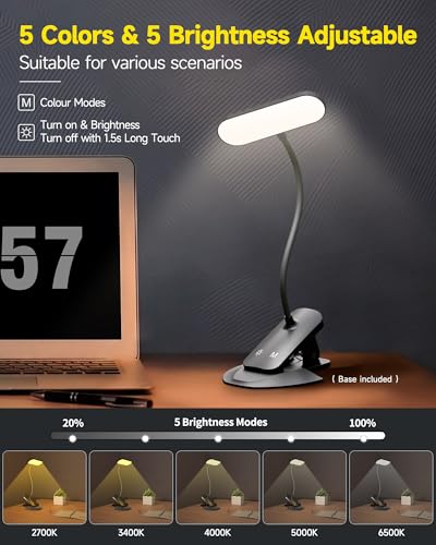 CUHIOY Rechargeable Clip on Light, Bed Headboard Reading Lamp, Black - color: Black