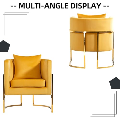 Velvet Accent Chair, Modern Barrel Arm Chair for Living Room/Bedroom/Guest Reception, Upholstered Club Armchair with Pillow & Gold Base, Yellow - color: Yellow, size: 1 PC