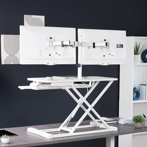 VIVO White 32 in Standing Desk Converter with Monitor Stand, DESK-V000K-M2W - color: White, size: 32"